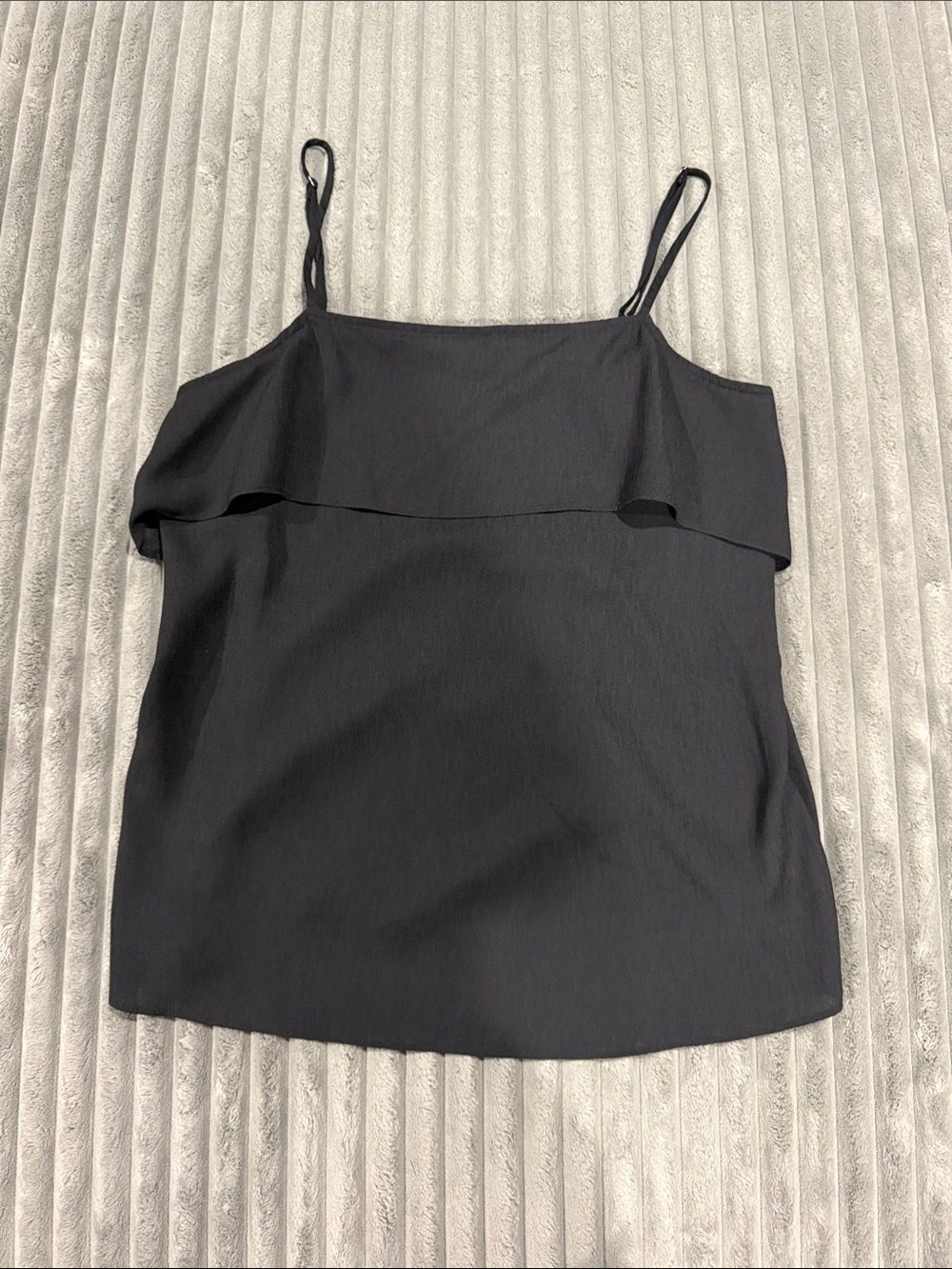 Ruffled Black Spaghetti-Strap Camisole